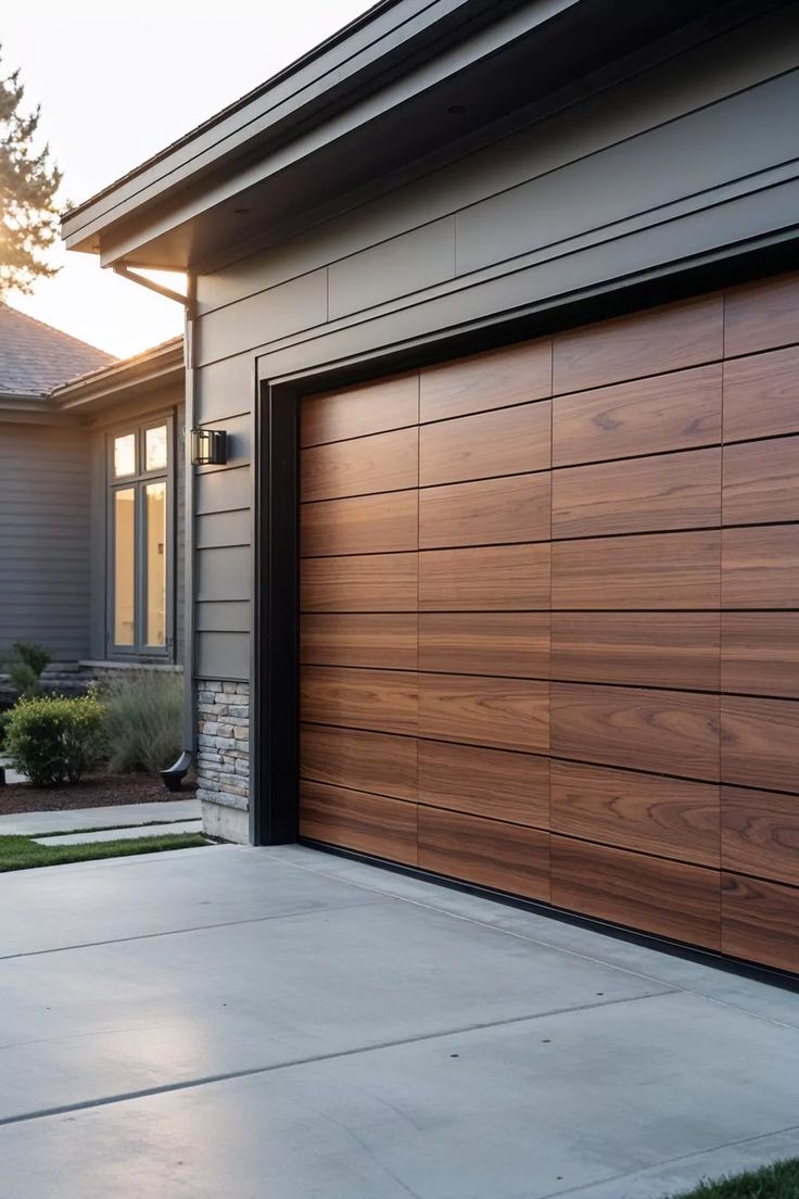 Residential garage with modern black door